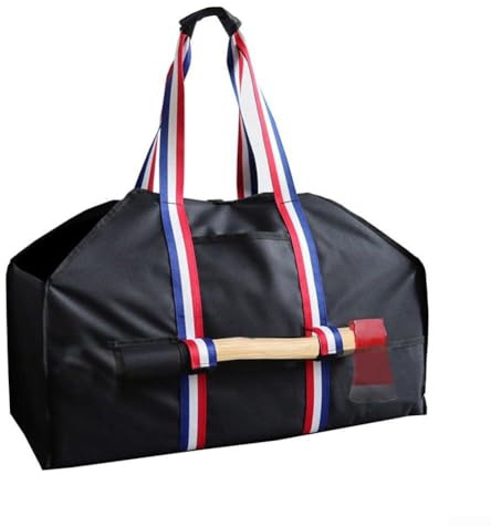 600D Oxford Firewood Tote Bag with Multiple Pockets Carrying Axes Wood 210D Lined Wood Handling Carrier for Indoor Fireplace Outdoor Camping 24x12x10 Inches Black