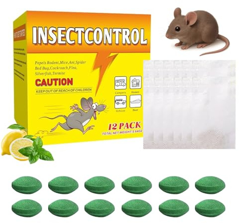 Rattengift Extra Stark,12 Stück Mäusegift mit Netz für Innenräume,Mäuse Vertreiben mit Pfefferminzöl, Mäuseköder Giftköder Ratten Mäuseabwehrmittel Rattenabwehr für Häuser Garagen Garten (12PCS)