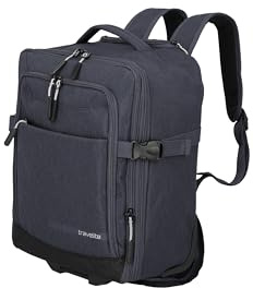 Travelite Rucksack KICK OFF, Laptopfach 15,6 Zoll, Handgepäck Rucksack mit Rollen und Teleskopgestänge, vielseitiger Reiserucksack, 30 x 40 x 20/23 cm, 24/28 L