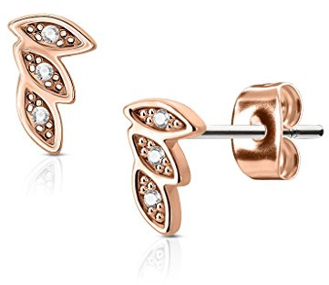 beyoutifulthings Damen 1 Paar Ohringe Ohrringe Set Stecker Edelstahl Chirurgenstahl 3 Blaetter Leaves clear Zirkonia roségold