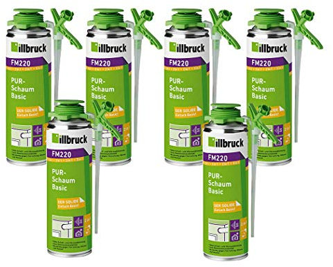 SET illbruck 6x FM220 PUR-Schaum Montageschaum Pistolenschaum Dosen á 500ml zur Verfüllung der Anschlussfugen von Fenster- und Türrahmen, Dämmung und Isolierung