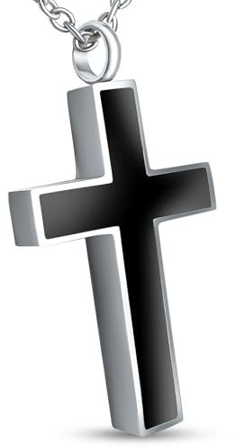 Hanessa Personalisierte Kette mit Gravur Edelstahl 50 cm mit Anhänger Kreuz Rückseite matt in silber schwarz - Personalisierte Halskette für Männer und Frauen - Personalisierter Schmuck Damen Herren