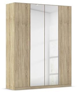 Rauch Möbel Alabama, Kleiderschrank, Farbe Eiche Sonoma, Breite 181 cm | Schrank, 4-türig, mit Spiegel, Zubehör Premium, für Schlafzimmer, Kinderzimmer, Garderobe, Flur