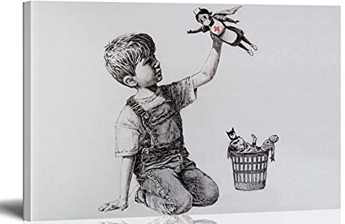 MJEDC Banksy Bilder Leinwand Game Changer Nurse Tribute Graffiti Street Art Leinwandbild Fertig Auf Keilrahmen Kunstdrucke Wohnzimmer Wanddekoration Deko XXL (30x40cm(11.8x15.7inch))
