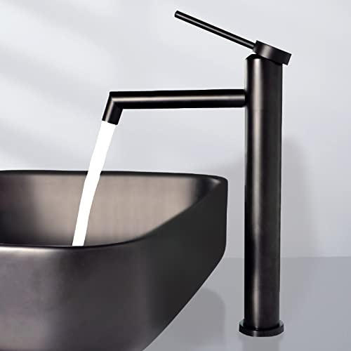 SHANFO Wasserhahn Bad Hoch Waschtischarmatur Einhebel-Mischbatterie Badarmatur Waschbecken Badezimmer Kaltes und Heißes Wasser Vorhanden,Schwarzmatt MB01E-T