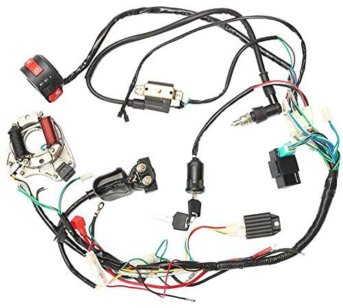 CDI Kabelbaum,Asudaro ATV Kabelbaum Zündspulen-Set Zündspulensatz 50 70 90 110CC Kabelbaum CDI Starter Quad Zündschalter Stator CDI Spule für Motorrad ATV Dirt Bike,Schwarz