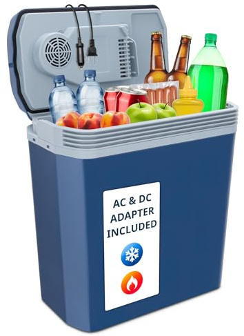 Ivation Electric Cooler & Warmer with Handle | 24 L Portable Thermoelectric Fridge for Vehicles & Trucks| 110V AC Home Power Cord & 12V Car Adapter for Camping, Travel & Picnics