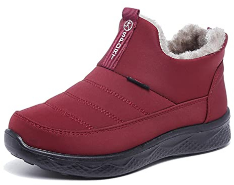 Moudn Botas De Nieve Para Mujer Invierno Calientes Piel Forradas Zapatos Outdoor De Trabajo Formal Calzado Ligero Que Caminan (Rojo, numeric_38)