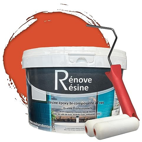 COULEURS D ANTAN Peinture Résine multisupport Intérieur pour Faïence, Carrelage, Douche, Baignoire 5m² - RAL 3022 Rouge saumon + Kit d'application OFFERT