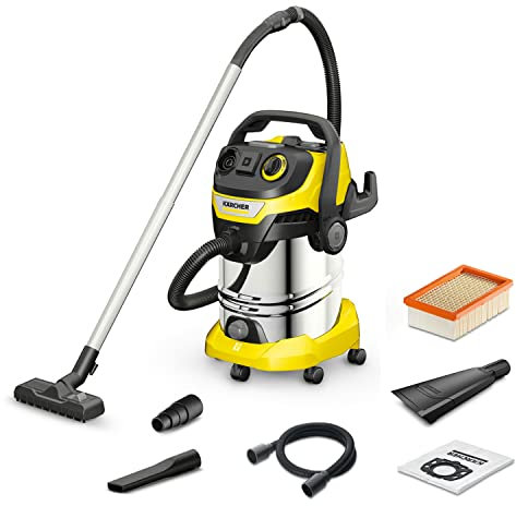 Kärcher Nass-/Trockensauger WD 6 P S V-30/6/22/T, Blasfunktion, Leistung: 1300 W, Edelstahlbehälter: 30 l, Saugschlauch: 2,2 m, mit Steckdose, inkl. Autodüse