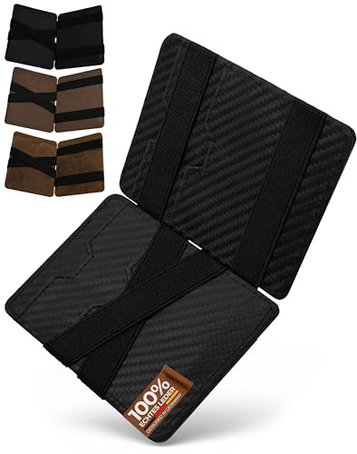 Lederhand® Magic Wallet 2.0 – Echtleder Geldbörse handgemacht für Herren und Damen flaches Portemonnaie mit Münzfach und Platz für 8 bis 12 Karten | Farbe Carbon