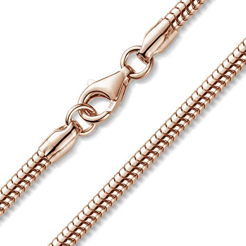 MATERIA by Matthias Wagner K25 Women's Snake Chain Necklace 925 Silver Rose Gold 3 mm, Sterling Silver