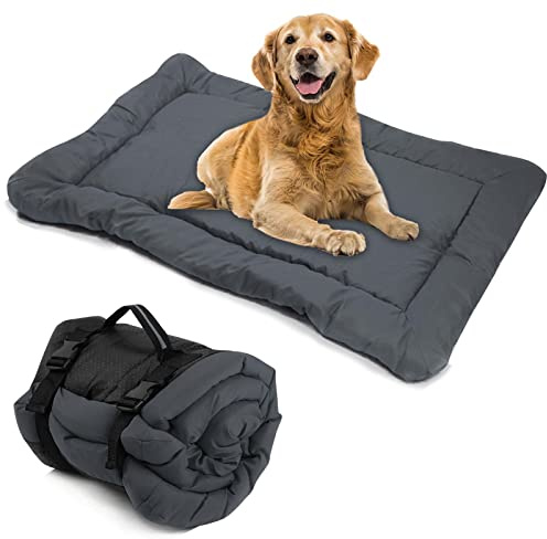 Colchoneta Plegable para Perros, Lavable Impermeable Cama para Perros Grande y Mediana Cojín portátil para Perros y Gatos Manta de Viaje para Mascotas Colchón Multifunción, 90x60cm (Gris)