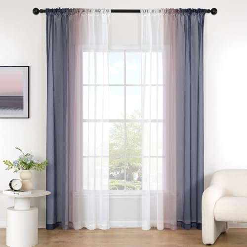 MIULEE Gardine Vorhänge Lila Transparente Wohnzimmer Modern Gardine Zweifarbiger Schiebevorhänge Vorhänge Gardinenschals Schlafzimmer 2er Set 140x225cm