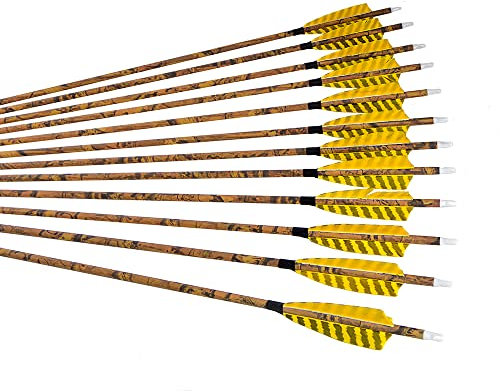 wolfman 30 Zoll Carbonpfeile für Bogenschießen SP500 Pfeil Bogen Pfeile Carbon Tarnung Zielpfeile Jagdpfeile mit 4 Zoll Natürliche Federn für Recurvebogen Compoundbogen (12)