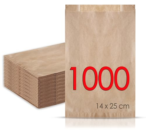 MAMAPAS 1.000 Sacs papier et kraft 14+5x25, sacs de communion, cadeaux, sandwich, boulangerie, enveloppes Noël