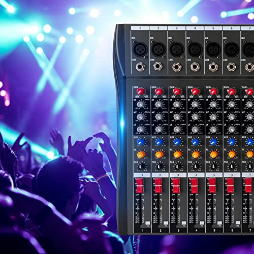 DJ Sound Controller für Computer Recording 12-Kanal Studio Audio Mixer mit XLR Mikrofon Sockel, 48V Netzteil für zu Hause KTV, Campus Sprache usw