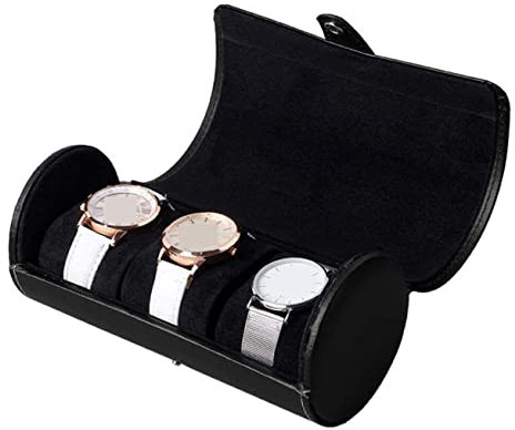 AMYSTY Uhrenkoffer Uhrenrolle Uhrenbox Uhrenschatulle Watch Organizer Display Watch Roll 3 Grids Zylinder Uhrenetui Halter Armbanduhr Case Schmuck Aufbewahrungsbox Uhrenetui Uhren Aufbewahrungsbox