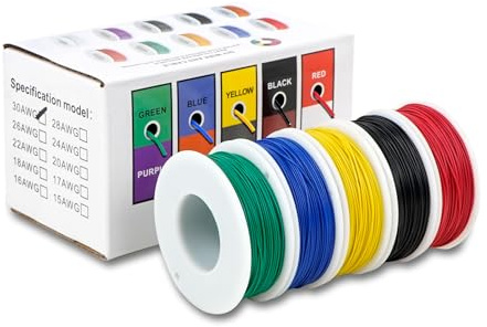 Treedix Lot de 5 câbles électroniques 30 AWG, fil électrique de calibre 30, câble en cuivre étamé solide, 5 couleurs, 50 m par rouleau