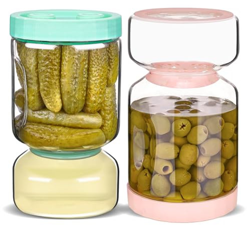 ZENS Flip Gurkenglas mit Sieb 2er, 1500ml Große Gurkenbehälter Einmachglas mit Deckel, Anti-Rutsch Luftdichte Sanduhr Einlegeglas für Speicher Pickles, Olive, Kimchi und Jalapenos Pickle