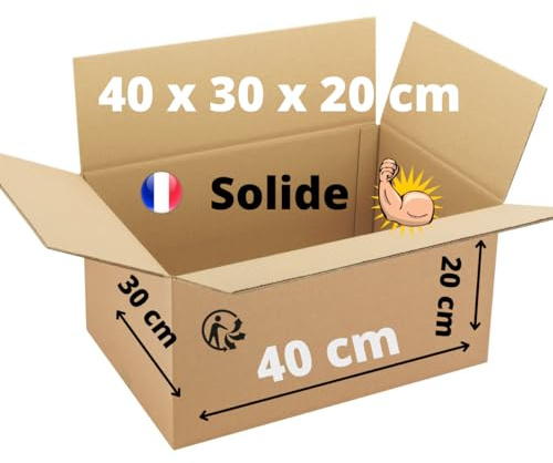 1 Packages Versandkartons oder Umzugskartons, 40 x 30 x 20 cm, doppelte Rille, verstärkt, umweltfreundlich, bedruckt in Frankreich (40)