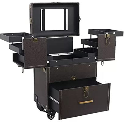 Professionell Schminkkoffer Groß Kosmetikkoffer Mit Rollen, Professioneller Reise Make Up Tasche Artist Train Case Trolley Makeup Organizer, Schwarz Kosmetiktasche Mit Spiegel,Kosmetik Trolley ( Color