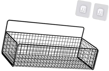 MagiDeal Étagères murales, panier mural suspendu pour le stockage, décoration de ferme, en fil métallique pour la cuisine, Fruits, légumes, Noir L avec autocollant