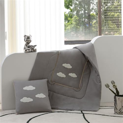 Hixingo Reisedecke und Kissen 2 in 1, Reisedecke mit Kissen Set Multifunktionale Reise Decke und Kissen 2 in 1 Weichem Flugzeug Verwandlungskissen für Urlaub, Camping (40 * 40cm,Wolken-Grau)
