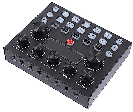 Abaodam Carte Son Externe Noire en Fer Éclairage LED, Table de Mixage Musicale Compatible Ordinateur et Tablette, Réglage Électronique du Son pour Équipement de Podcast