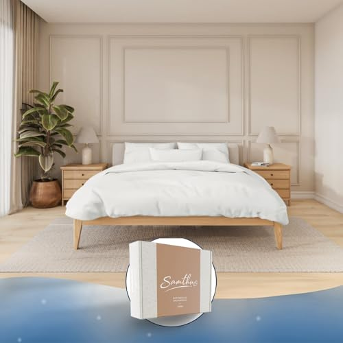Samthus Parure de lit lestée 155 x 220 cm – Satin de coton – Certifié Oeko-Tex Made in Green – Sommeil doux et céleste avec housse de couette adaptée à nos couvertures thérapeutiques – Blanc