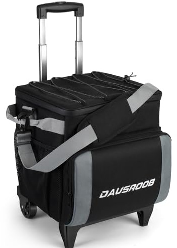DAUSROOB Rollkühltasche, Rollkühler 48Can/28 l Rollende Kühltasche - Verbesserte Stabilität, Isolierung & Wasserdicht Kühler mit Griff and Rädern Kühlbox Lunchtasche Thermotasche mit All-Terrain-Cart