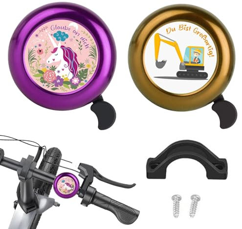 Fahrradklingel Kinder 2 Stück Klingel Fahrrad Kinder Fahrradhupe Mädchen Jungen Kinder Fahrradklingel Einhorn Kinderfahrrad Klingel Planierraupen Fahrradhupe für Kinderfahrrad