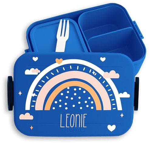 Kinder Bento Box Midi für Mepal Bentobox - Lunchbox Boho Regenbogen Brotbox Rainbow Vesperbox I - 900 ml - Blau - personalisierte brotdose brotboxen kindergarten schulkind mädchen wolken kita
