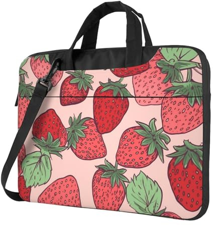 Sac fourre-tout pour ordinateur portable - Motif fraise - Pour homme et femme - Noir - 15,6