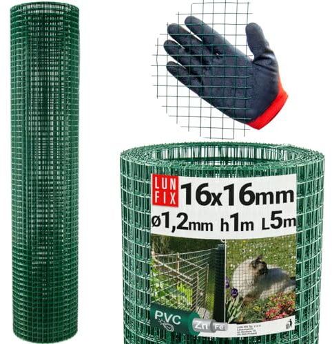 Maschendrahtzaun Ø1,2mm 16x16mm Höhe 1,0m Länge 5m PVC beschichtet grün | Maschenweite, Volierendraht, Hasendraht, Hühnerzaun, Kaninchendraht, Wühlmausgitter