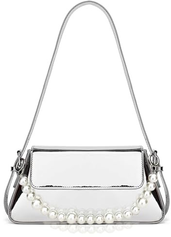 CorkAllin Silber Abendtasche Y2k Geldbörse - Hobo Clutch Glitzer Damen, Silver Metallisch Clutches Handtasche Brieftaschen Umhängetasche für Party Freizeit Date (A-silber)