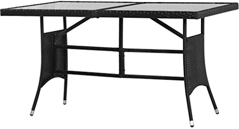 vidaXL Gartentisch, Terrassentisch mit Glasplatte Stahlrahmen, Esstisch für Terrasse Garten Balkon, Balkontisch Gartenmöbel, Schwarz Poly Rattan