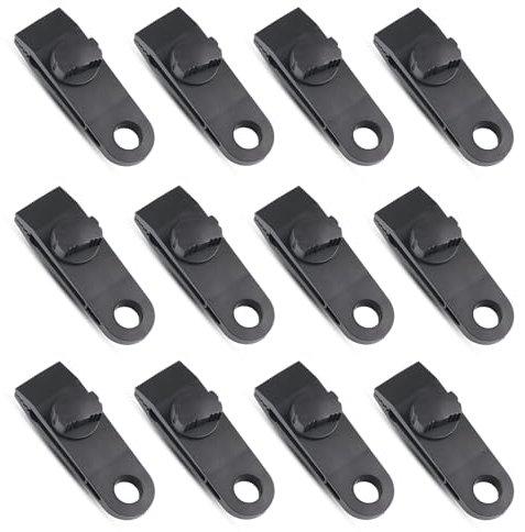 COCOMAX 12 Pcs Tarpaulin Clips, Camping Clips, Crocodile Mouth Tent Clips, Tarpaulin Clips and Clamps, Pool Cover Clips for Tents Tarp Caravan Garden Shade Cloth Boat Cover, Black