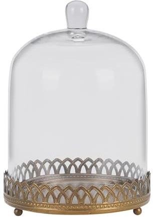 Twakutwku 12 Tall Large Sturdy Handmade Glass Cloche Dome with Metal Base in Gold for Plant, Terrarium, Collectibles, Candle. Cloche Glass Dome, Bell Jar Display Case (Gold, 12)