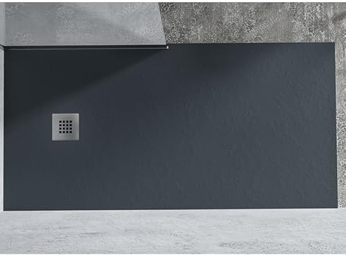 FRASCIO Duschwanne 70 x 170 cm Line Extra Slim Anthrazit aus Kunstharz und Marmorpulver mit Ablaufgarnitur