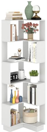Tcatec 5-Tier Tall Corner Bookcase 175 cm Corner Bookshelf Unit Wooden | Standing Shelf Large Corner Shelf Modern for Living Room Study Bedroom Office