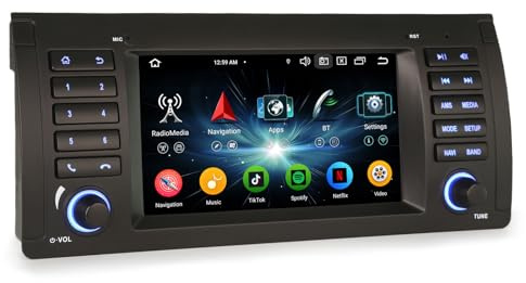 Erisin 7 Inch 8-Core 4GB RAM 64GB ROM Android 14 Car Stereo Bluetooth with Sat Nav For BMW X5 E53 Support Wireless CarPlay Android Auto DAB+ WIFI 4G GPS OBD2 DVR USB TPMS Canbus SWC Head Unit