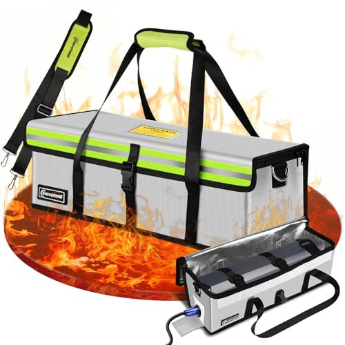 moveland Ebike - Bolsa de batería ignífuga para bicicleta eléctrica, hasta 1400 °C, triple protección contra incendios con puerto de carga, Plateado, negro, verde, 41 x 13 x 13 cm (1 PCS), Con puerto
