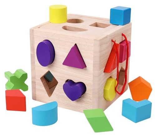 ANPEAC Shape Sorter Spielzeug mit 19 Shape Blocks für Kinder 3-4 Jahre | Shape Sorting Cube Toy Box, Klassisches Holzspielzeug, Für Kleinkinder, Geschenk für Mädchen Jungen