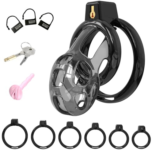 BDSMYOU F-2.0 Peniskäfig Silikon,Deluxe Sissy Keuschheitskäfig Herren mit Fake Frau Pussy Penis Plug + 6 Hodenringe,BDSM Chastity Cage Male Sex Toyset Herren,Keuschheitsgürtel Gay Cock Cage (M)