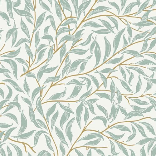 Mounting UP Light Green Willow Leaf Peel and Stick Wallpaper Removable Vinyl Waterproof Contact Self Adhesive Wall Paper for Desk, Kitchen Cabinets, Bathroom, Bedroom Decor 17.3 x 118 L5265-3