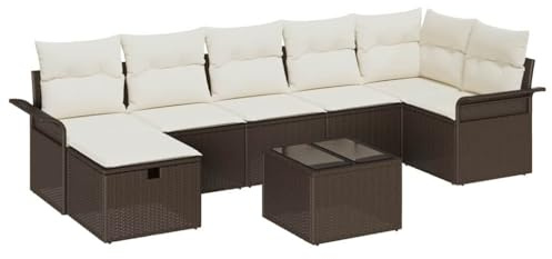 vidaXL 8-delad trädgårdsoffa med kuddar brun poly rattan, vidaXL 2-sits trädgårdsoffa med förvaring och kuddar brun poly rattan