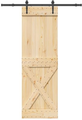 Porte Coulissante en Pin avec Kit de Rail, Porte à Décoré de Grange Intérieur Suspendue pour Cuisine Salle de Bain et kit de quincaillerie 70x210 cm pin massif