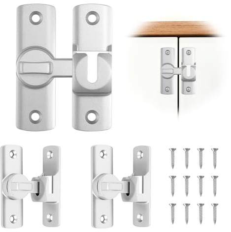 Forbabe 3 pezzi serratura per porta scorrevole, in lega di alluminio con viti 90/180 gradi chiavistello argento serratura scorrevole per serratura della porta esterno/interno finestra fienile porta