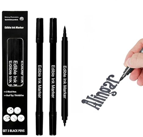 3Pcs Black Food Colouring, Icing Pens, Double Tips Edible Food Pens | Black Edible Pen for Cake Decorating, Easy Black Fondant Icing Pen for Decorating Cookies, Desserts, Easter Eggs, Writing